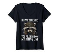 Donna If I Ever Get Rabies Funny Raccoon Biting Quote Maglietta con Collo a V
