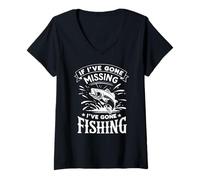 Donna If I 've Gone Missing I've Gone Fishing - Retro Funny Angler Maglietta con Collo a V