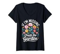 Donna If I'm Missing Check The Garden Gardener Plants - Maglietta con Collo a V