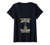 Donna If It Coinvolves Jesus & Guitars Christian Guitar Player Lover Maglietta con Collo a V