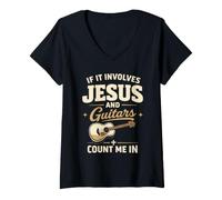 Donna If It Involves Jesus And Guitars Guitarist Christian Music Maglietta con Collo a V