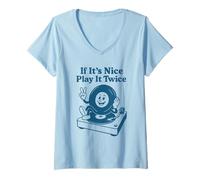 Donna If It's Nice Play It Twice Retro Vinyl Record Music Lover Maglietta con Collo a V