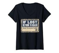 Donna If Lost Return To Beach Coastal Crab Sign Maglietta con Collo a V