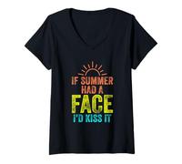Donna If Summer Had A Face Vacanze Retro Tropical Beach Travel Maglietta con Collo a V