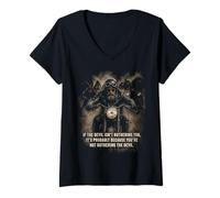 Donna If The Devil Isn't Bothering You... Men Christian Motorcycle Maglietta con Collo a V