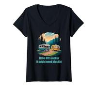 Donna If The RV's Rockin', It Might Need Blockin' Camper Trailer Maglietta con Collo a V