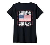Donna If This Flag Offends You I'll Help You Pack American Flag Maglietta con Collo a V