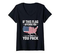 Donna If This Flag Offends You I'll Help You Pack American Flag Maglietta con Collo a V
