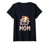 Donna Iggy Mom Cane Levriero Italiano Mamma Cucciolo Carino Maglietta con Collo a V
