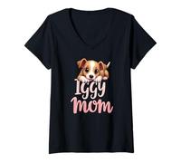 Donna Iggy Mom Cane Levriero Italiano Mamma Cucciolo Carino Maglietta con Collo a V
