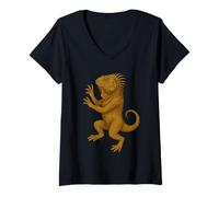 Donna Iguana Crest Rinascimento Fantasy Araldico Animale Medievale Maglietta con Collo a V
