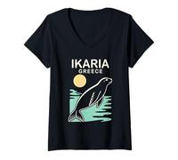 Donna Ikaria Grecia Tramonto Maglietta con Collo a V