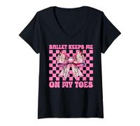 Donna Il balletto mi tiene sulle dita dei piedi Ballerina Girl Ballet Dance Maglietta con Collo a V