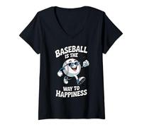 Donna Il baseball è la via della felicità Swing, Sorridi, Ripeti Maglietta con Collo a V