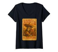 Donna Il Burrito Bandito El Squatcho Sombrero Bigfoot Design Maglietta con Collo a V