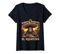 Donna Il Burrito Bandito El Squatcho Southwest Desert Vibe Maglietta con Collo a V