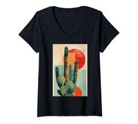 Donna Il cactus succulento moderno fiorisce in audaci tonalità geometriche del deserto Maglietta con Collo a V