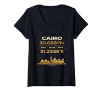 Donna Il Cairo Egitto Coordinate Minimal City Identity Design Maglietta con Collo a V