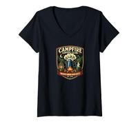 Donna Il Campfire Coffee Club è Stato preparato a Cielo Aperto, Arte invecchiata Maglietta con Collo a V
