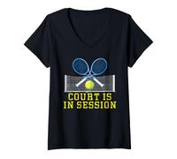 Donna Il Campo è in sessione Tennis Repeat Player Varsity Team Maglietta con Collo a V