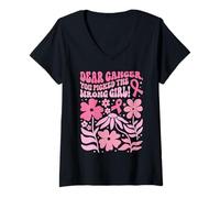 Donna Il Cancro al Seno ha Scelto la Lotta con Il Nastro Rosa Pulcino Ragazza sbagliata Maglietta con Collo a V