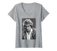 Donna Il cantante dei volti Rod Stewart nel 1986 Maglietta con Collo a V
