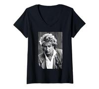 Donna Il cantante Rod Stewart dei volti nel 1986 Maglietta con Collo a V