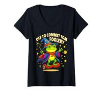 Donna Il capriccioso Frog Wizard Si Dedica al Design del Meme di Tom Foolery Maglietta con Collo a V