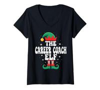 Donna Il Career Coach Elf Divertente Natale Corrispondente Gruppo Familiare Maglietta con Collo a V