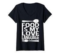 Donna Il Cibo è Il Mio Amore Lingua Foodie Chef Food Lover Blogger Maglietta con Collo a V