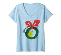Donna Il Classico del Grinch Xmas Naughty Cheeky Hello Merry Christmas Maglietta con Collo a V