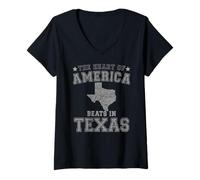 Donna Il Cuore d America batte in Texas Stato USA Maglietta con Collo a V