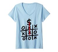 Donna Il Denaro Vince Divertente X O Gioco Meme Ricco Uomo d'Affari Maglietta con Collo a V