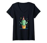 Donna Il Design a Forma di Cactus con Cappello da Festa Porta Gioia Maglietta con Collo a V