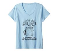 Donna Il Gabbiano impertinente del Cartone Animato Garbage Can Not Garbage Cannot Bird Maglietta con Collo a V