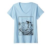 Donna Il Gatto combatte Contro i Mostri Grandi Onde dell'Arte Giapponese Maglietta con Collo a V