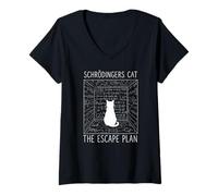 Donna Il Gatto di Schrodinger The Escape Plan Funny Science Cat Maglietta con Collo a V
