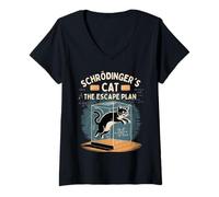 Donna Il Gatto di Schrödinger: l'amante della Fisica del Piano di Fuga Maglietta con Collo a V