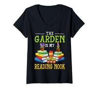 Donna Il Giardino è Il Mio Angolo di Lettura Libri Giardino Maglietta con Collo a V