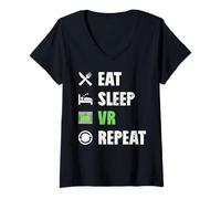 Donna Il Gioco Divertente di Realtà virtuale del Giocatore di VR Mangia la Ripetizione di Sonno VR Maglietta con Collo a V