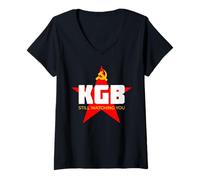 Donna Il KGB Ti Sta Ancora Guardando Unione Sovietica CCCP URSS Maglietta con Collo a V