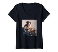 Donna Il Lacemaker di Johannes Vermeer (1669-1670) Maglietta con Collo a V