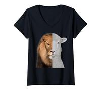 Donna Il Leone e l'agnello Maglietta con Collo a V