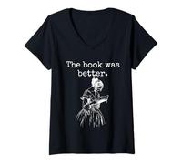 Donna Il libro era meglio Vintage Woman Reading Design Maglietta con Collo a V
