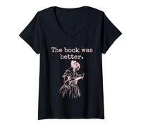 Donna Il libro era meglio Vintage Woman Reading Design Maglietta con Collo a V