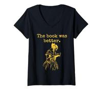 Donna Il libro era meglio Vintage Woman Reading Design Maglietta con Collo a V