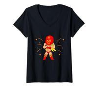 Donna Il Lottatore Lucha Libre Messico luchadora Comic Maglietta con Collo a V