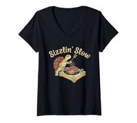 Donna Il Maestro di Sizzlin' Slow Turtle DJ Grill Maglietta con Collo a V