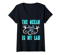 Donna Il Mare È Il Mio Laboratorio Biologia Marina Maglietta con Collo a V