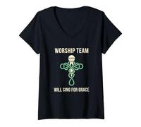 Donna Il Membro della Squadra di culto Canta per la Squadra di lode della Chiesa del Coro della Grazia Maglietta con Collo a V